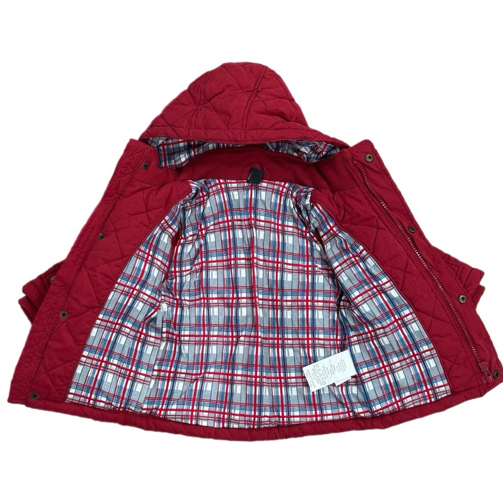 Panco Kids Red Quilted Hooded Jacket Plaid Lined 6-9 Months - Picture 4 of 8